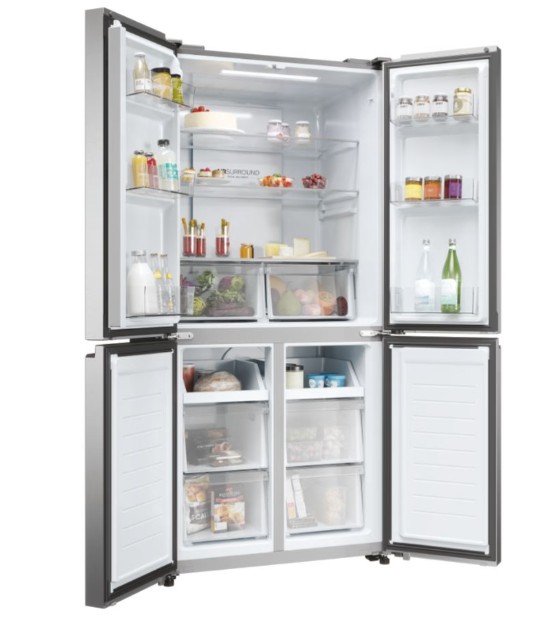 Haier HCR3818ENMM No Frost side by side hűtőszekrény francia ajtós kialakítással, 311/156L, inverter kompresszor, 83.3x65x181.5 cm, New Platinum inox szín 