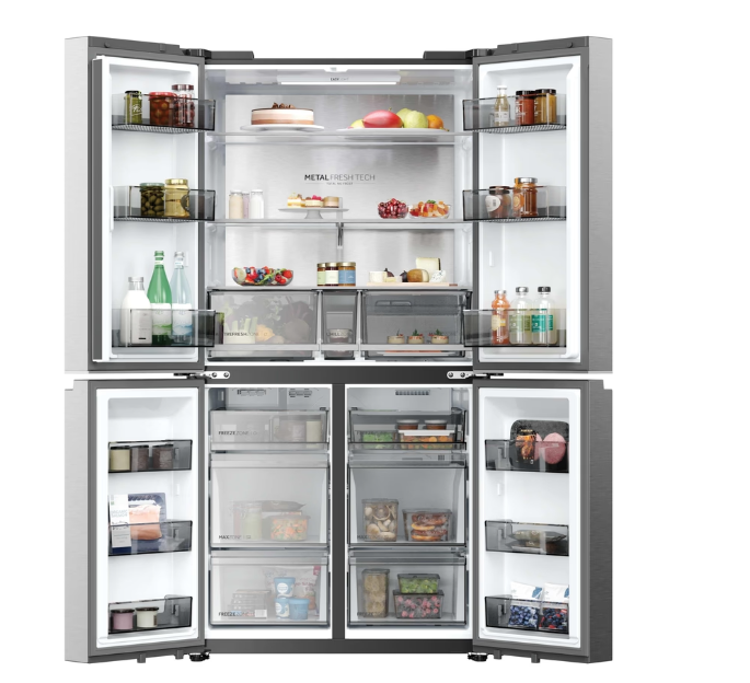Haier HCR59F18DNMM Total No Frost side by side hűtőszekrény francia ajtós kialakítással, 417/289L, Wifi, 90.5x73.8x182.5 cm, inox szín 