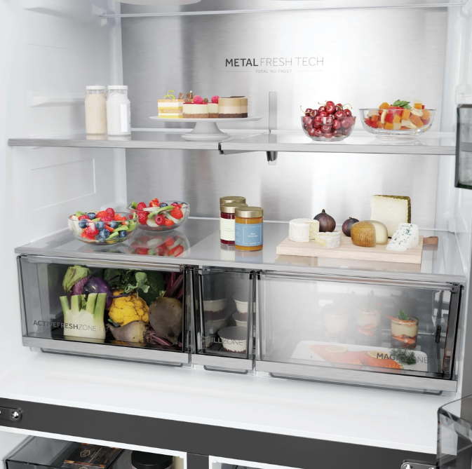 Haier HCR59F18DNMM Total No Frost side by side hűtőszekrény francia ajtós kialakítással, 417/289L, Wifi, 90.5x73.8x182.5 cm, inox szín 