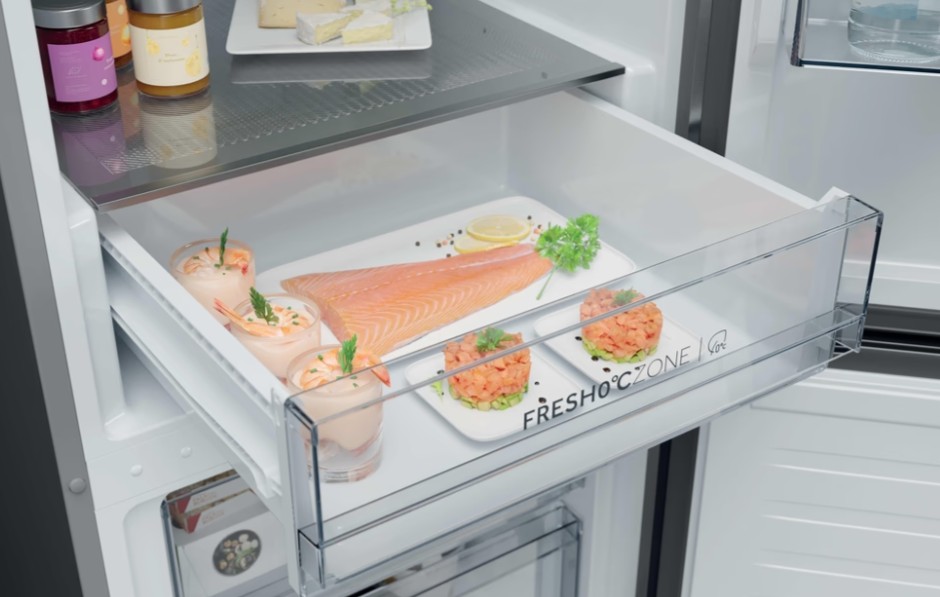 Haier HDPR3618DNPK No Frost alulfagyasztós kombinált hűtőszekrény, Wifi, 235/120L, 59.5x66.7x185 cm, inox szín