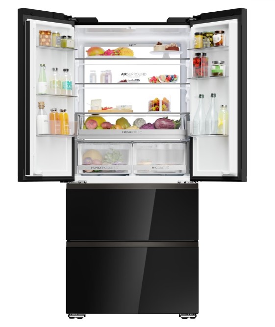 Haier HFKR7819DNGB No Frost side by side hűtőszekrény francia ajtós kialakítással, 299/169L, 83x59.4x190 cm, fekete szín 