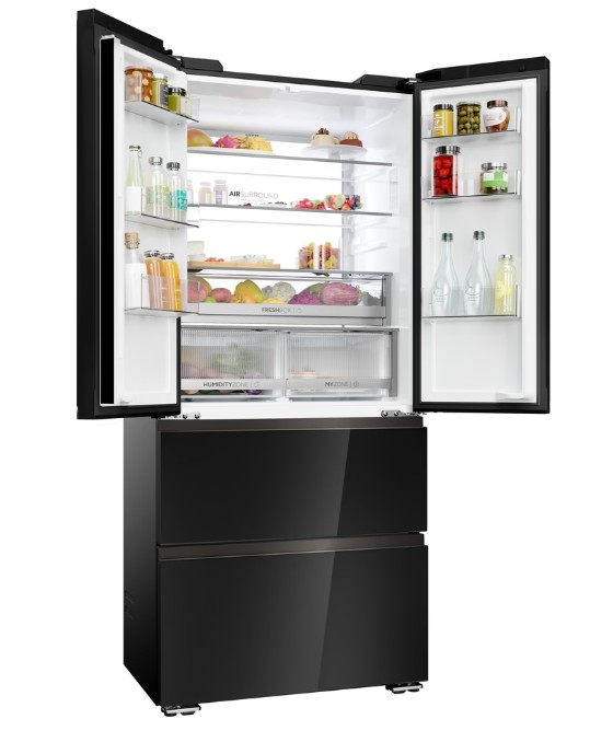 Haier HFKR7819DNGB No Frost side by side hűtőszekrény francia ajtós kialakítással, 299/169L, 83x59.4x190 cm, fekete szín 