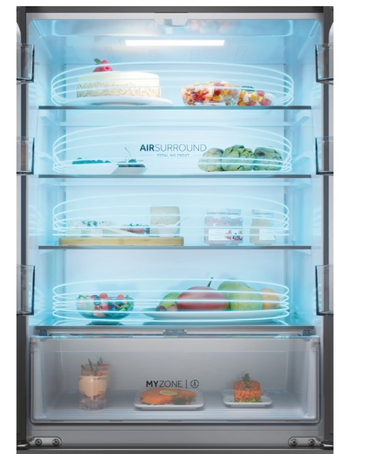 Haier HFR3718ENGB Total No Frost alulfagyasztós kombinált hűtőszekrény, 262/140L, 70x68.8x177.5 cm, fekete szín