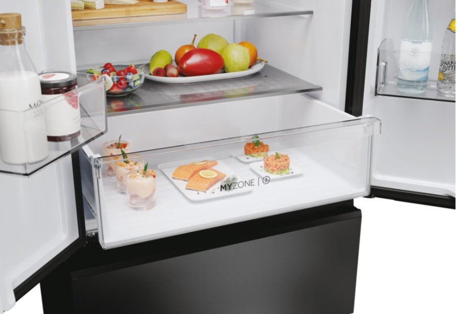 Haier HFR3718ENGB Total No Frost alulfagyasztós kombinált hűtőszekrény, 262/140L, 70x68.8x177.5 cm, fekete szín