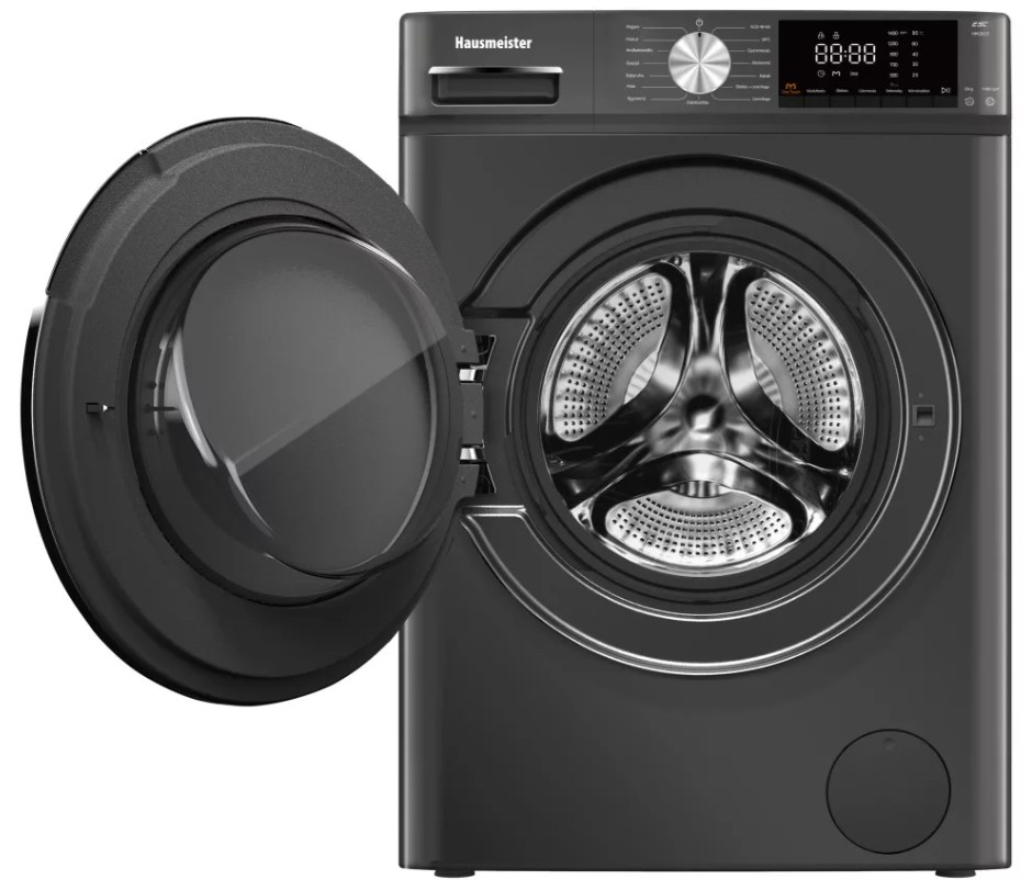 Hausmeister HM2815 elöltöltős mosógép, 8 kg, magyar kezelőpanel, digitális kijelző, inverter motor, 60x52x84.7 cm, szürke szín