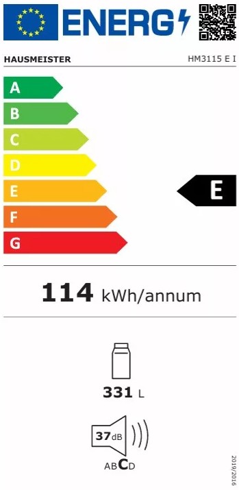 Hausmeister HM 3115 E I egyajtós hűtőszekrény, 331L, inverter motor, 59x60x172.5 cm