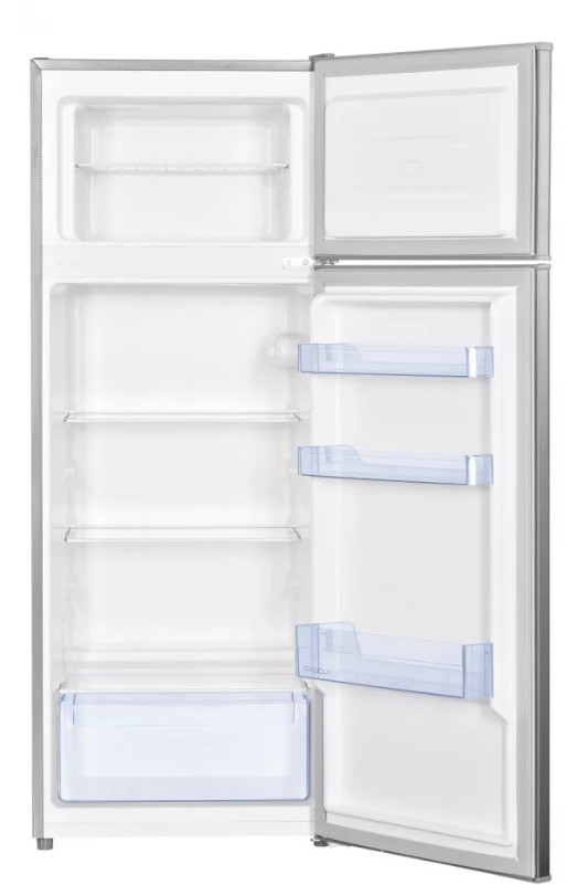 Hausmeister HM 3223 E I felülfagyasztós kombinált hűtőszekrény, 169/37L, inverter motor, 54.5x55.5x143 cm, inox szín 