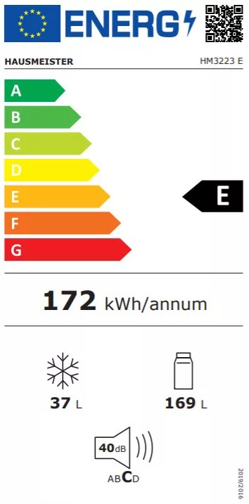 Hausmeister HM 3223 E I felülfagyasztós kombinált hűtőszekrény, 169/37L, inverter motor, 54.5x55.5x143 cm, inox szín 