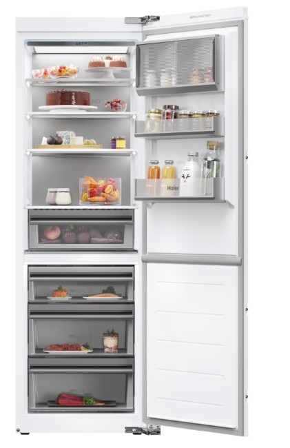 Haier HMLT7518EWF No Frost beépíthető alulfagyasztós kombinált hűtőszekrény, 175/103L, Wifi, 55.8x54.5x177.2 cm