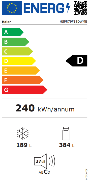 Haier HSPR79F18DWMB Total No Frost side by side hűtőszekrény, Wifi, 384/189L, 90.5x70.7x177.5 cm, szálcsiszolt fekete szín 