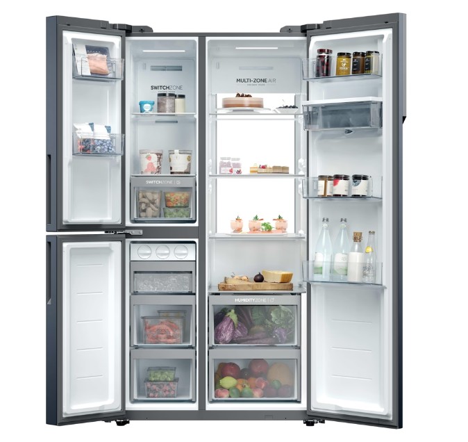 Haier HSPR79F18EWMB No Frost side by side hűtőszekrény, 384/189L, Wifi, 90.5x70.7x177.5 cm, szálcsiszolt fekete szín 