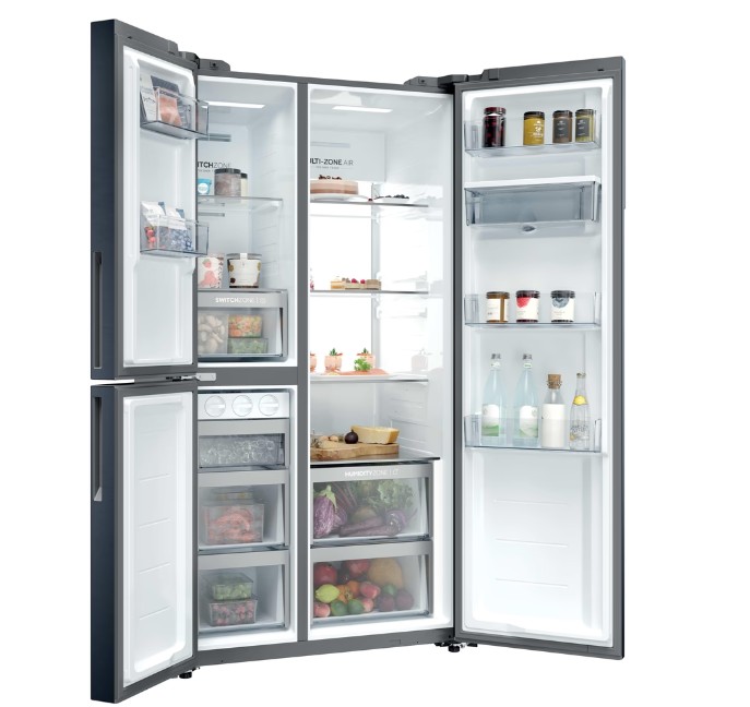 Haier HSPR79F18EWMB No Frost side by side hűtőszekrény, 384/189L, Wifi, 90.5x70.7x177.5 cm, szálcsiszolt fekete szín 