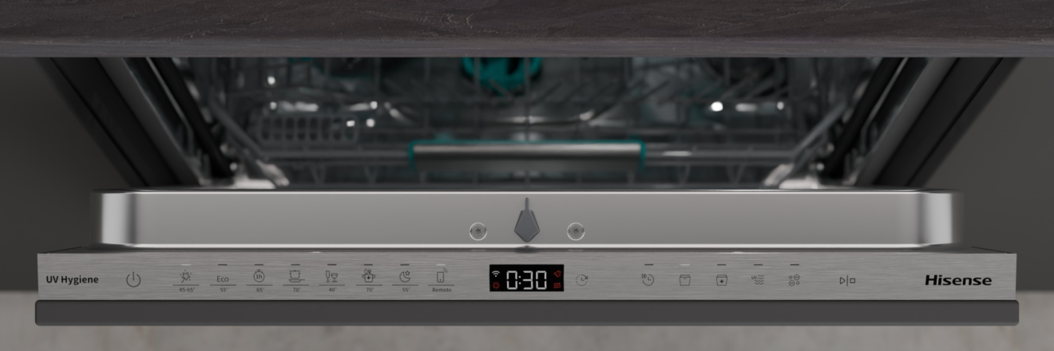 Hisense HV693A66UVAD teljesen beépíthető mosogatógép, 16 teríték, Wifi, inverter motor, 3 kosár, automatikus ajtónyitás, 59.8x55.5x81.6 cm 