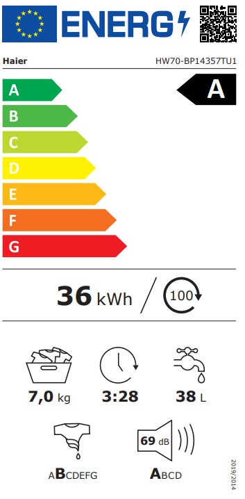 Haier HW70-BP14357TU-S elöltöltős mosógép, 7 kg, inverter motor, gőz, Wifi, 59.5x46.8x85 cm