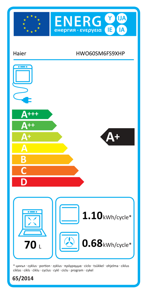 Haier HWO60SM6FS9XHP beépíthető sütő, 70L, Wifi, pirolitikus tisztítás, 59.5x56.8x59.5 cm, fekete szín 