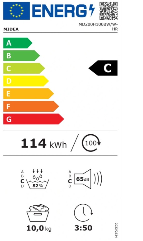 Midea MD200H100BW/W-HR hőszivattyús szárítógép, Wifi, 10 kg, 59.5x67.5x84.5 cm