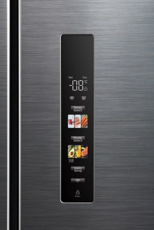 Midea MDRM691FIE46 No Frost side by side hűtőszekrény francia ajtós kialakítással, 345/170L, inverter motor, 83.3x65.3x189.8 cm, inox szín 