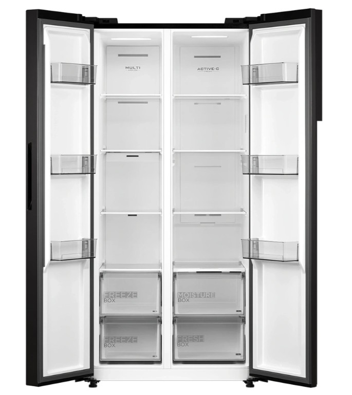 Midea MDRS619FIE45 No Frost side by side hűtőszekrény, 271/189L, inverter motor, 83.5x63.5x177.5 cm, sötét inox szín 