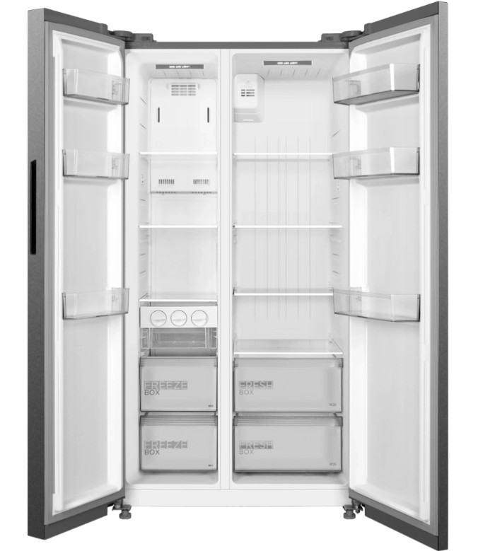 Midea MDRS710FGD46 No Frost side by side hűtőszekrény, 349/206L, inverter kompresszor, 89.7x70.1x176.5 cm, inox szín 