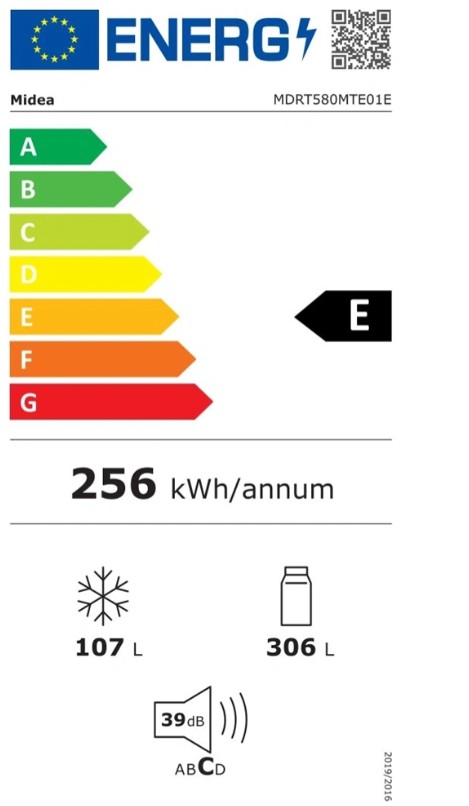 Midea MDRT580MTE01E No Frost felülfagyasztós kombinált hűtőszekrény, 306/107L, 70x67x172.3 cm