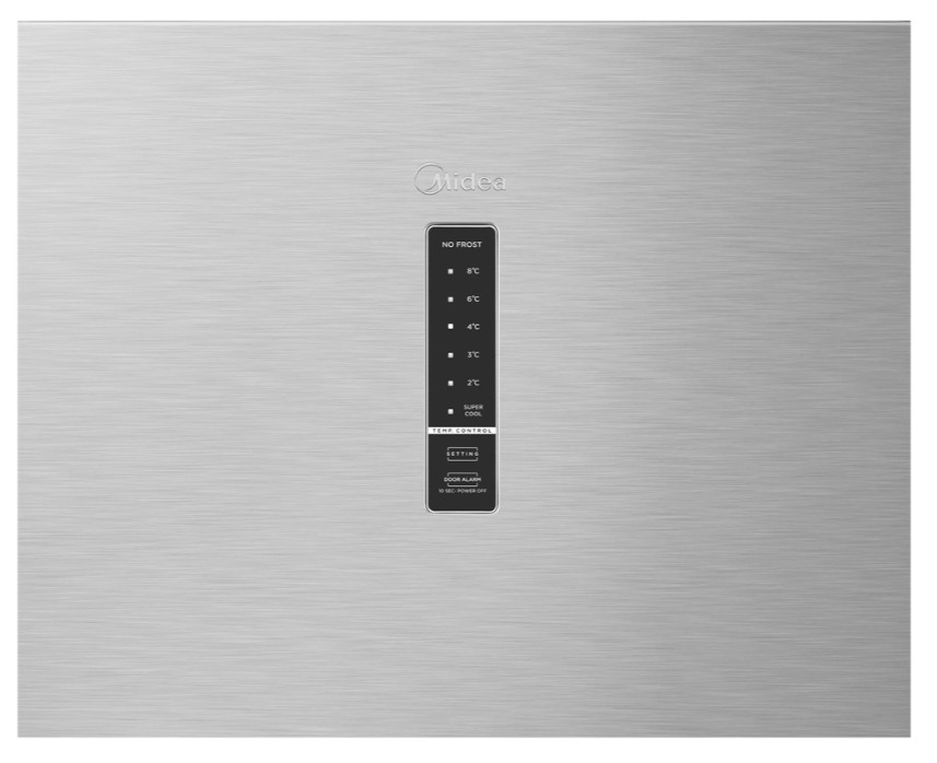 Midea MDRU502MTE46 No Frost egyajtós hűtőszekrény, 362L, 59.5x61.8x185 cm, inox szín 