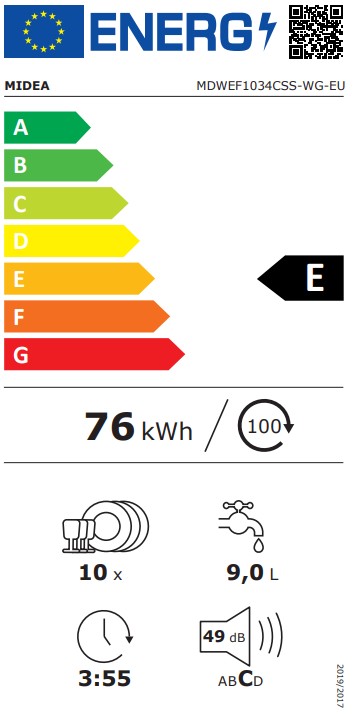 Midea MDWEF1034CSS-WG-EU mosogatógép, 10 teríték, Wifi, 44.8x60x84.5 cm, inox szín 