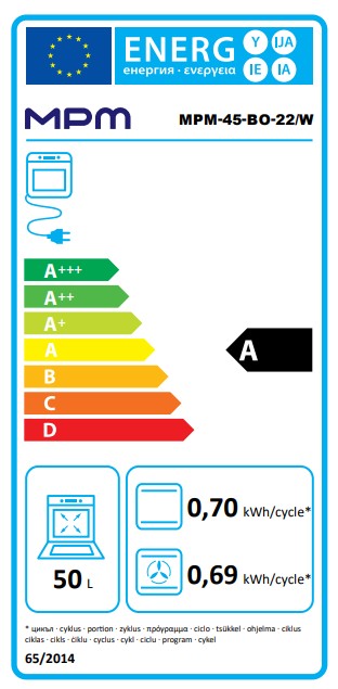 MPM MPM-45-BO-22-W beépíthető sütő, 50L, 45x56.6x59.5 cm, fehér szín