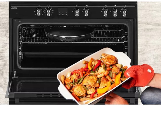MPM 90cm széles fekete kombinált tűzhely 5 gázégő 1db wok égővel MPM-93-KGM-32