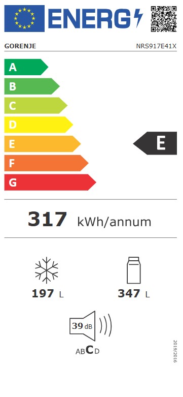 Gorenje NRS917E41X No Frost Plus side by side hűtőszekrény, 347/197L, inverteres kompresszor, 91.1x61.5x178.6 cm, inox szín 