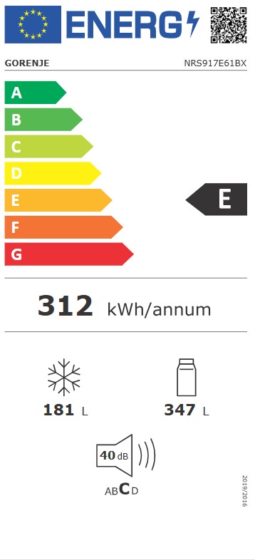 Gorenje NRS917E61BX No Frost Plus side by side hűtőszekrény, 347/181L, inverter kompresszor, 91.1x62.4x178.6 cm, fekete szín 