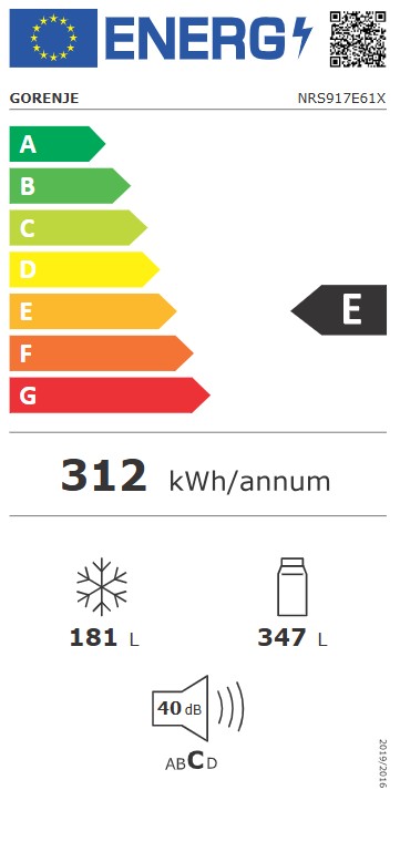 Gorenje NRS917E61X No Frost Plus side by side hűtőszekrény, 347/181L, inverter kompresszor, 91.1x6.5x178.6 cm, ezüst metál szín 