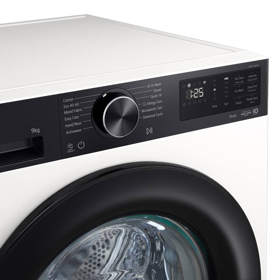 LG F4X5N09NHKP elöltöltős mosógép, 9kg, inverter motor, gőz, Wifi, 60x55x85 cm