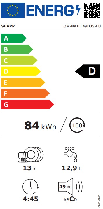 Sharp QW-NA1EF49D3S-EU mosogatógép, 13 teríték, 59.8x59.8x85 cm, inox szín 