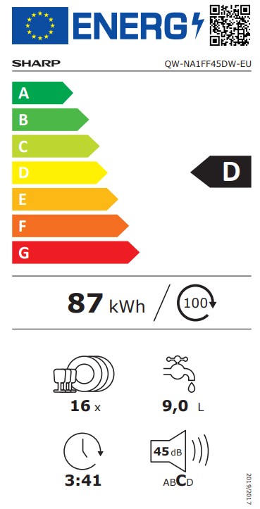 Sharp QW-NA1FF45DW-EU mosogatógép, 16 teríték, 3 kosár, 59.8x59.8x85 cm