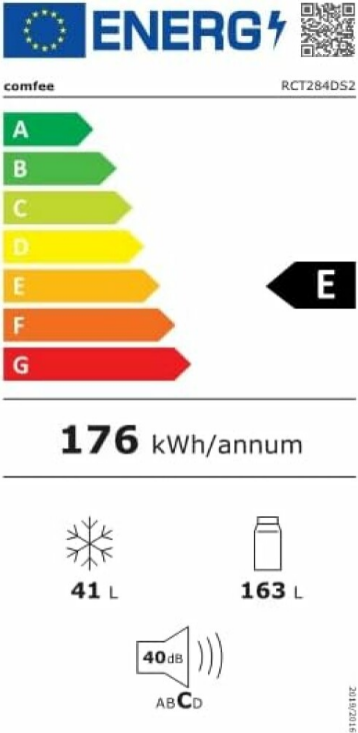 Comfee RCT284DS2 felülfagyasztós kombinált hűtőszekrény, 163/41L,55x55x143 cm, ezüst szín