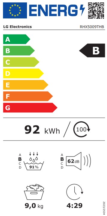 LG RHX5009THB hőszivattyús szárítógép, Wifi, inverter motor, 9 kg, 60x66x85 cm