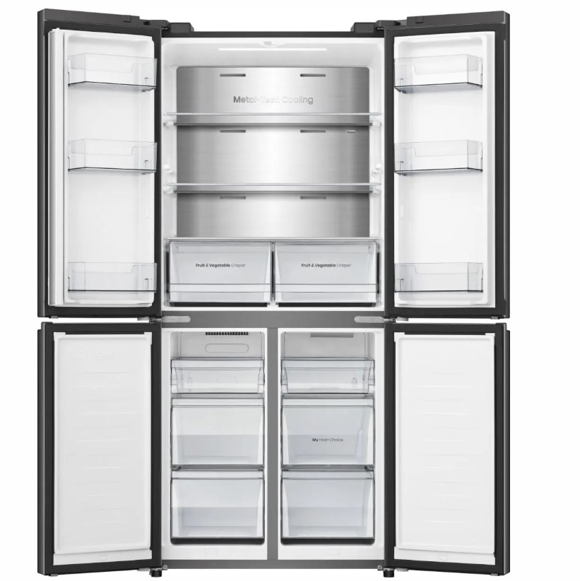 Hisense RQ5P470SAFE Total No Frost side by side hűtőszekrény francia ajtós kialakítással, Wifi, 304/179L, inverter kompresszor, 79.4x69.8x178.5 cm, fekete szín