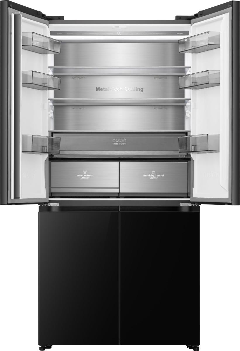 Hisense RQ768N4GBE Total No Frost side by side hűtőszekrény francia ajtós kialakítással, inverteres kompresszor, 381/210L, 91.1x60x190 cm, fekete szín 