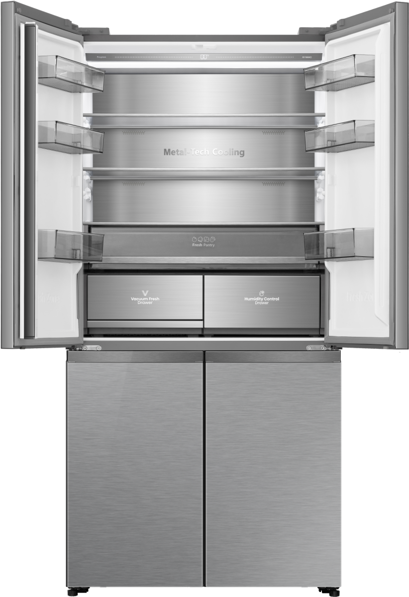 Hisense RQ768N4GVE Total No Frost side by side hűtőszekrény francia ajtós kialakítással, inverteres kompresszor, 381/210L, 91.1x60x190 cm, szürke szín
