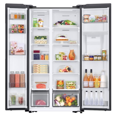 Samsung RS57DG410EM9EO No Frost side by side hűtőszekrény, 370/208L, Digitalis Inverter Kompresszor, Wifi, 91.2x65.4x178 cm, matt ezüst szín