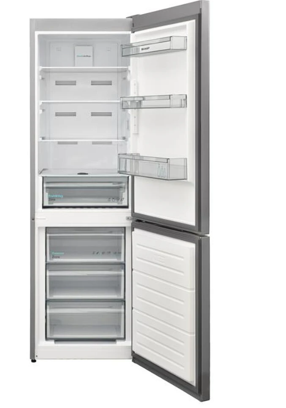 Sharp SJ-NBA11DMXPE-EU No Frost alulfagyasztós kombinált hűtőszekrény, 230/101L, 59.5x65x186 cm, sötét inox szín 