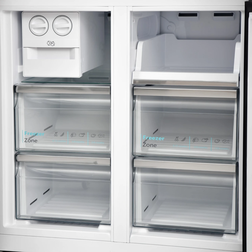 Sharp SJ-NFA35IHDBD-EU No Frost side by side hűtőszekrény francia ajtós kialakítással, 322/166L, inverter kompreszor, 84x69x179 cm, fekete szín 