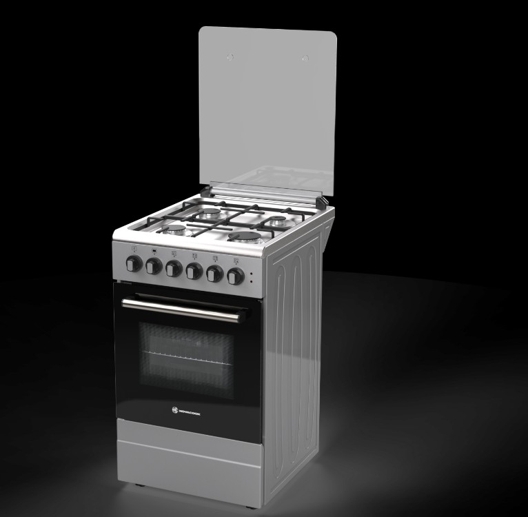 Novacook T50GE INX kombinált tűzhely, 46L, szikragyújtás, fém dísztető, 50x60x87 cm, inox szín 