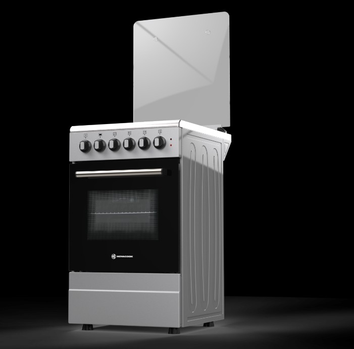 Novacook T50GE INX kombinált tűzhely, 46L, szikragyújtás, fém dísztető, 50x60x87 cm, inox szín 