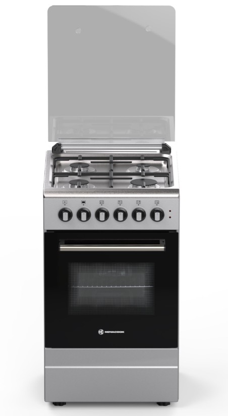 Novacook T50GE INX kombinált tűzhely, 46L, szikragyújtás, fém dísztető, 50x60x87 cm, inox szín 