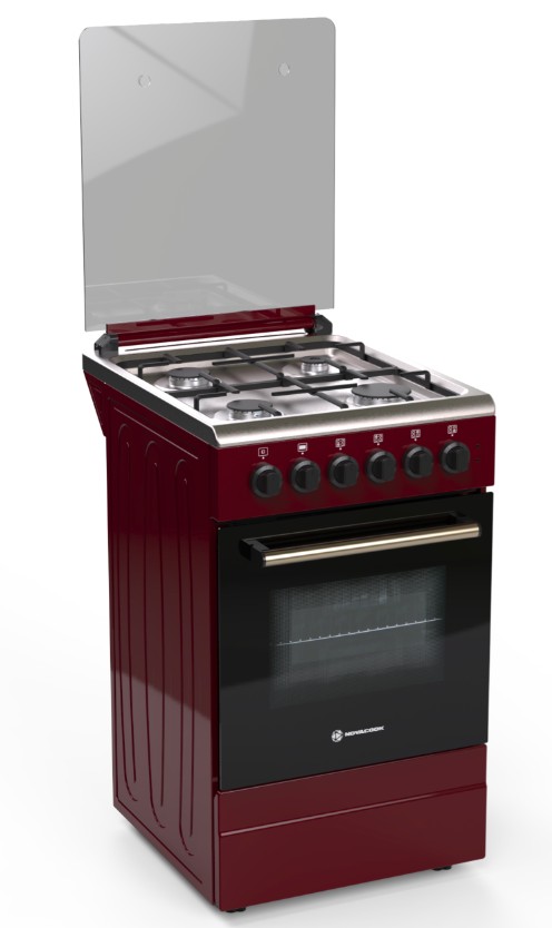 Novacook T50GE RED kombinált tűzhely, 46L, szikragyújtás, fém dísztető, 50x60x87 cm, meggypiros szín 
