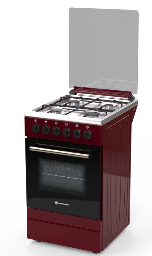 Novacook T50GE RED kombinált tűzhely, 46L, szikragyújtás, fém dísztető, 50x60x87 cm, meggypiros szín 