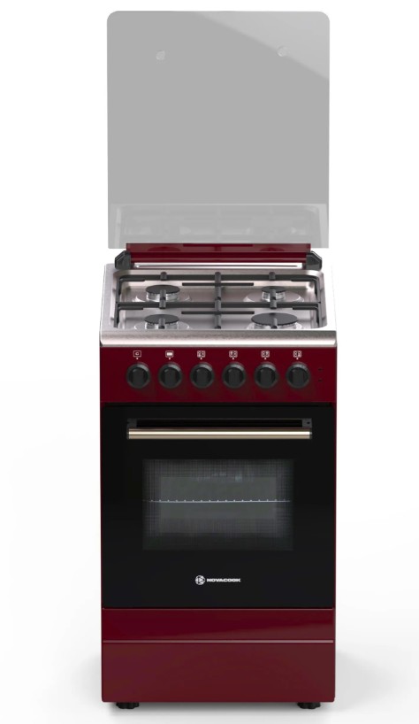 Novacook T50GE RED kombinált tűzhely, 46L, szikragyújtás, fém dísztető, 50x60x87 cm, meggypiros szín 
