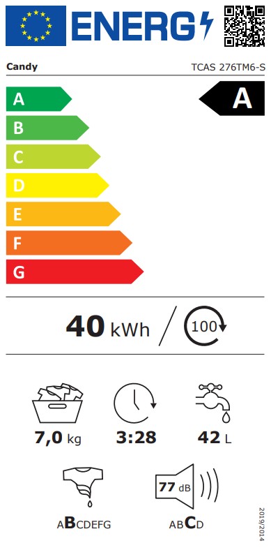Candy TCAS 276TM6-S  felültöltős mosógép, 7 kg, Wifi, gőz, inverter motor, 40.5x60x86 cm