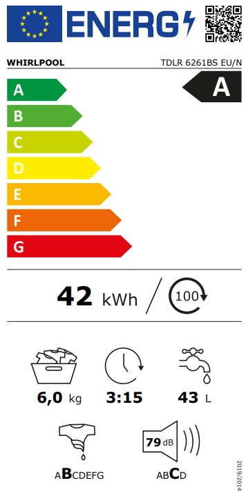 Whirlpool TDLR 6261BS EU/N felültöltős mosógép, 6 kg, inverter motor, 40x60x90 cm